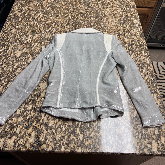 IRO Hadley Silver Sequin & Leather Jacket Blazer - Size 38 / Small - Picture 6 of 8